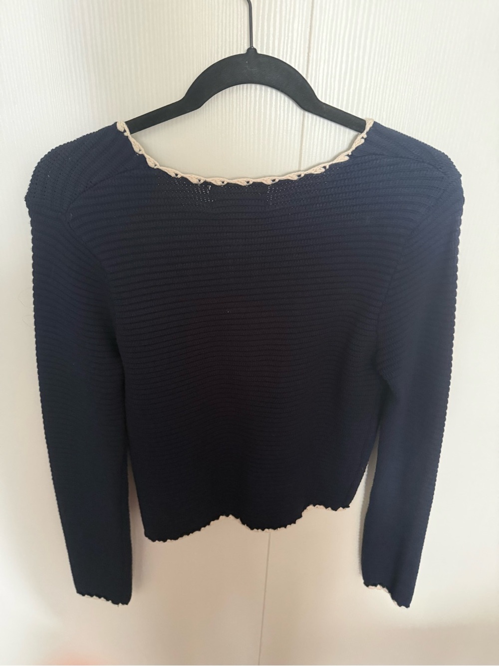 heartloom Navy & Cream Knit tweed Cardigan Sweater size medium - Picture 7 of 7